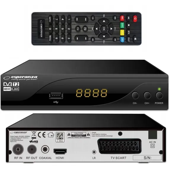Esperanza Tuner Dekoder DVB-T2 HEVC H.265 EV105R
