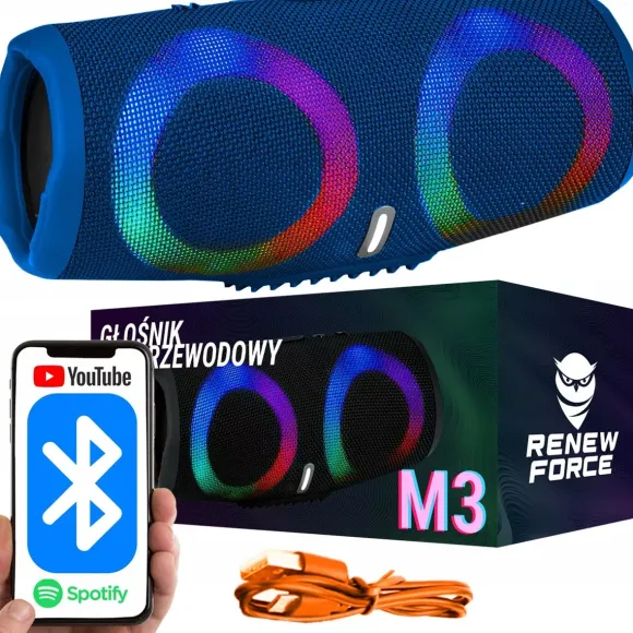 Głośnik Bluetooth USB SD AUX Przenośny Bezprzewodowy RADIO FM Wieża BOOMBOX M3 NIEBIESKI
