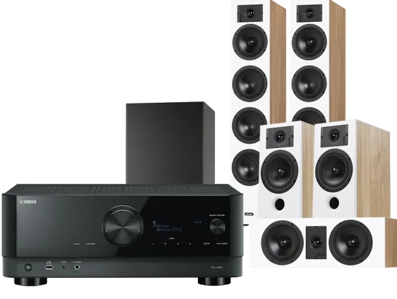 Kino domowe Yamaha RX-V6A (czarny) + Diva 6 + 3 + 7 (dąb) + Basso 880 (czarny)