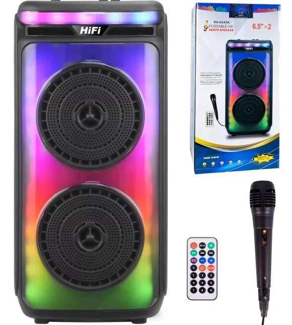 Mocny Głośnik Bluetooth Usb Sd Aux Radio Przenośny Boombox Mikrofon Karaoke